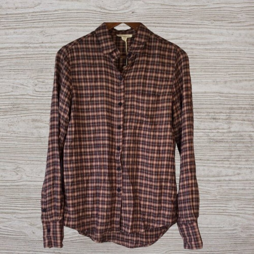 BeachLunchLounge Plaid Long Sleeve Button Up Shirt Whitney Style NWOT Size S